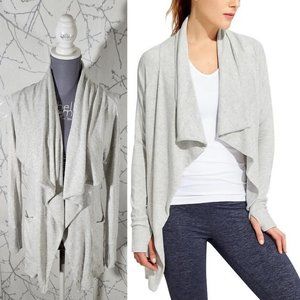 Athleta Heathered White Modal Blend Knit Waterfall Cardigan